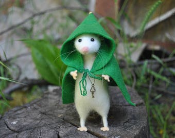 Cute little white mouse Gift idea Felted wool mouse Felt animal Needle felt animal mouse doll soft sculpture mouse stuffed Wool figurine