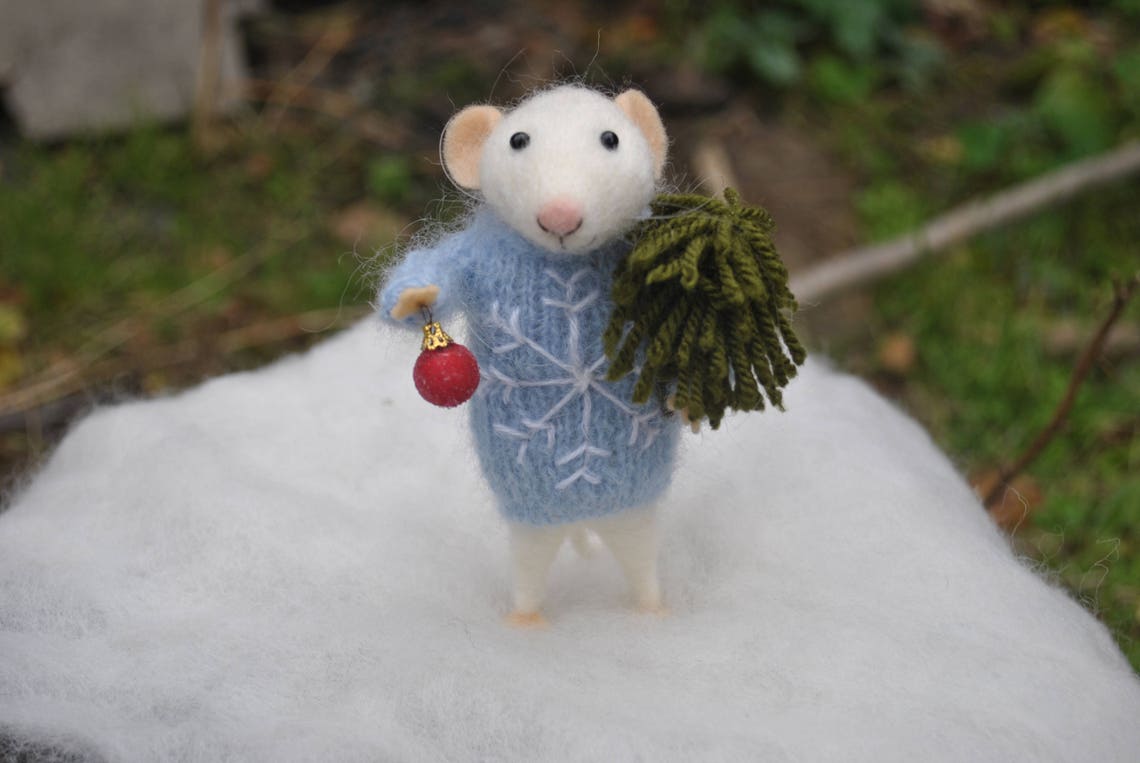 Christmas Mouse Needle Felted Animal Felted Ornament Xmas Gift Etsy