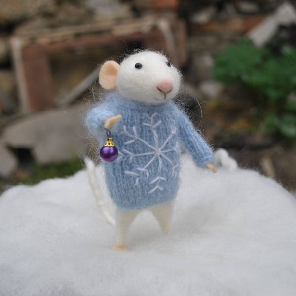 Animaux feutrés à l’aiguille feutrée de le souris Noël ornement de cadeau de Noël miniature peu de la feutrine de sapin de Noël sur les petites souris de souris figurine de laine