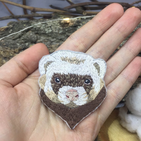 Embroidered pet memorial Brooch ferret