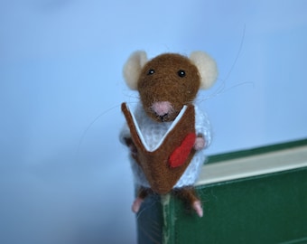 bookmark for kid book accessory needle felt animal tiny mouse small  needle felt animal felt mouse miniatures waldorf felted mice wool toy