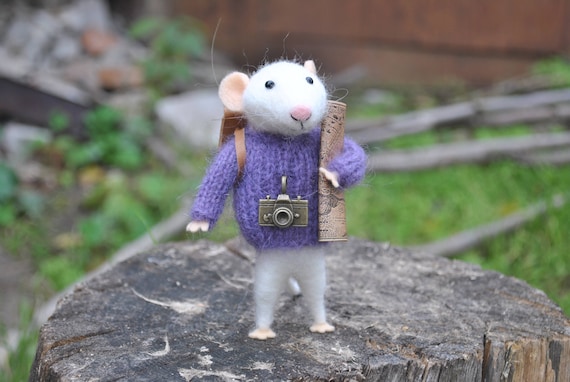 Needle Felted Mouse Miniature Animal Felt Mouse White Mouse Felted Mice  Waldorf Animal Toy Cute Felt Mouse 