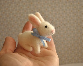 tiny white rabbit little bunny wool cute  rabbit easter felt animals needle felted animal stuffed rabbit soft bunny toy miniature rabbit