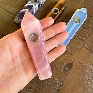 Elemental Stone Crystal Pipe - Chevron Amethyst, Rose Quartz, Tiger's Eye, Opalite
