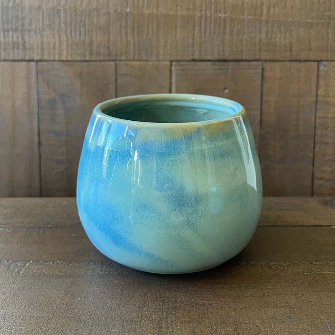 Handmade Wheel Thrown Stoneware Pottery Wine Glass Cup - Blue Green ...