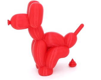 3D Printed Pooping Balloon Dog with Poop Accessory – Funny Decor & Gift