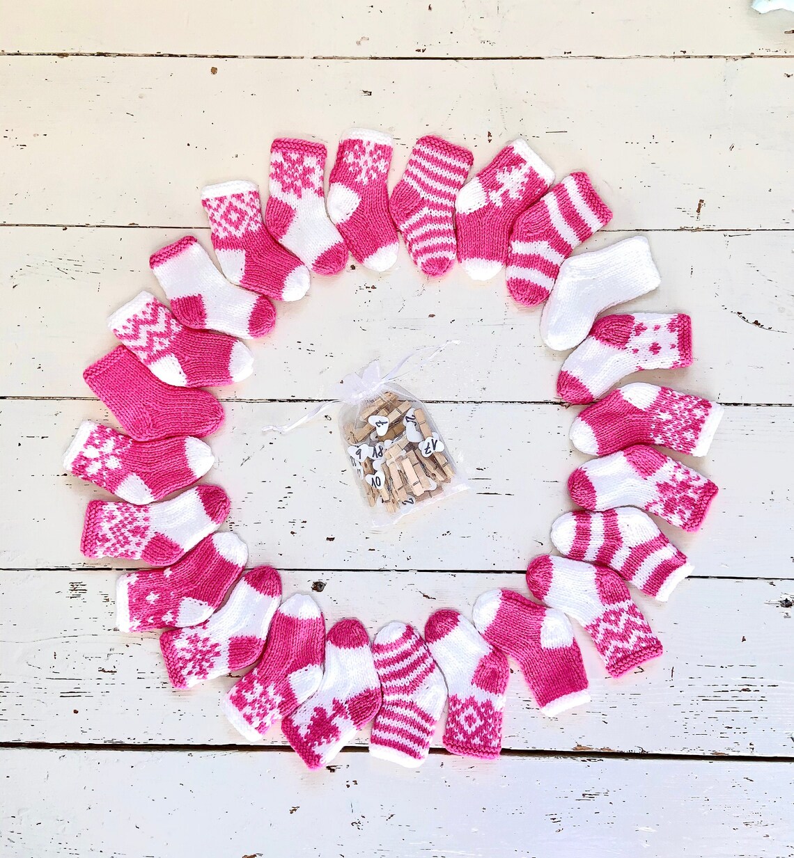 Christmas Stocking Advent Calendar. Hand Knitted Pink and Etsy UK