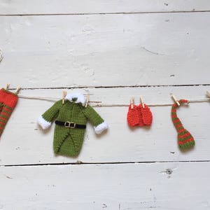 Christmas Garland - Elf's Laundry - Hand Knitted Washing Line - Hanging Christmas Decoration.