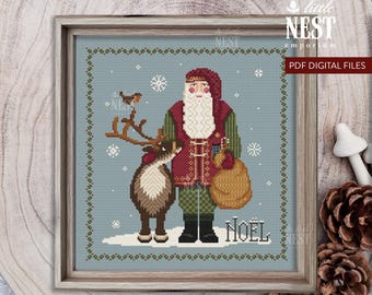 A Woodland Santa Kreuzstichmuster: (PDF) Sofort-Download, digitale Dateien