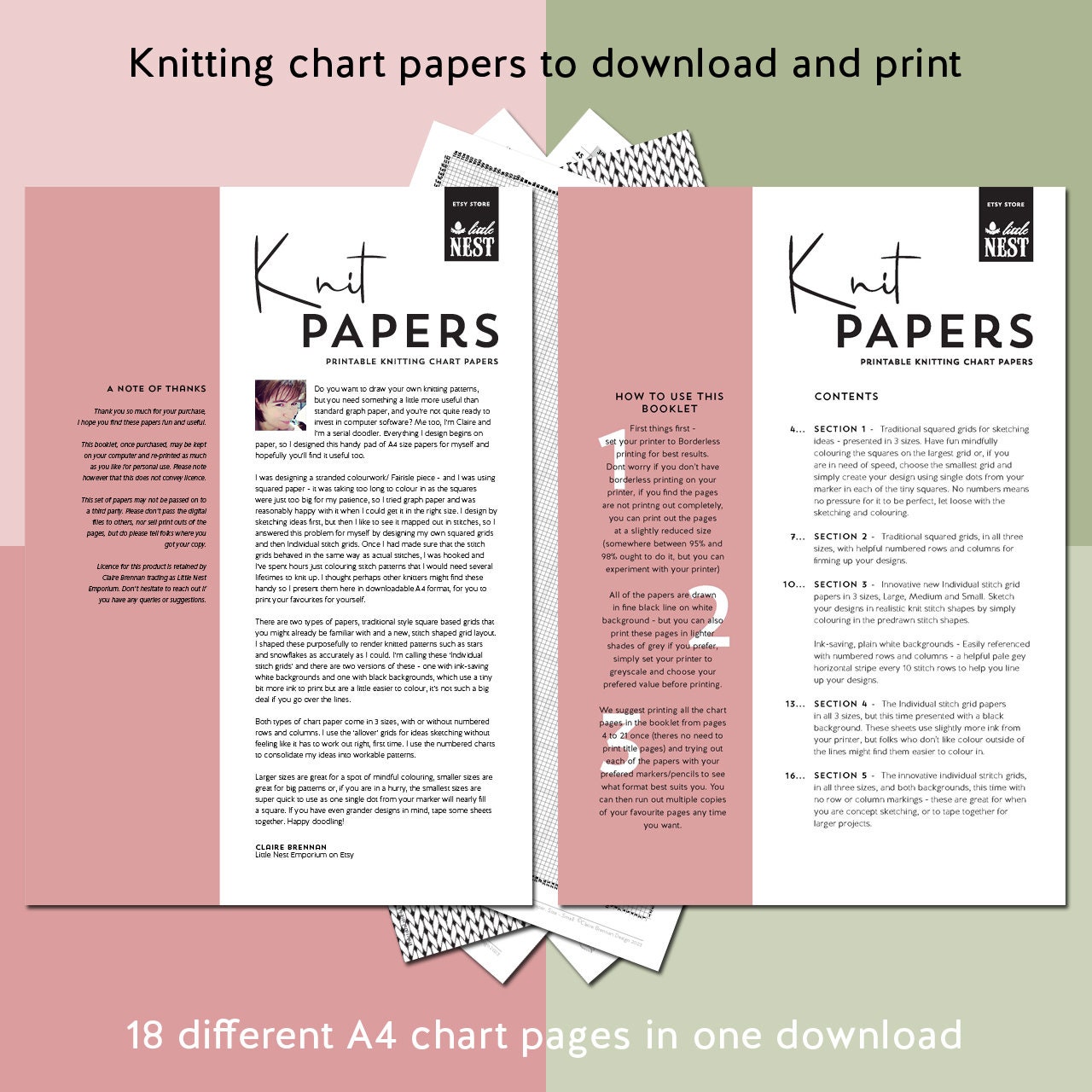 Printable Knitting Graph Chart Stitch Papers A4 and Letter Knit Paper ...
