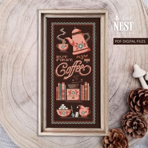 Ma prima il caffè, amante del caffè e dei libri. Schema per punto croce per tessuti chiari e scuri: (PDF) Download immediato, file digitali