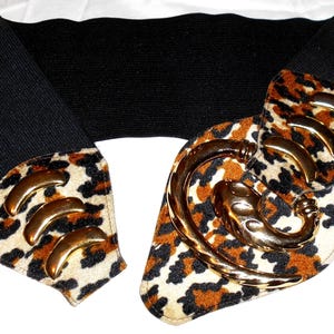 Leopard Cheetah Belt Vintage 80s Faux Fur Gold Hardware Clasp Wide Stretch Band