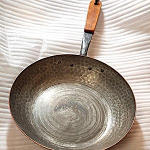 Stockli-Netstal Swiss Hammered Copper Skillet Frying Pan | Long Wood Handle