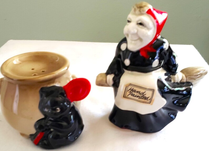 Vintage Fitz & Floyd Kitchen Witch Black Cat Cauldron Salt Pepper ...