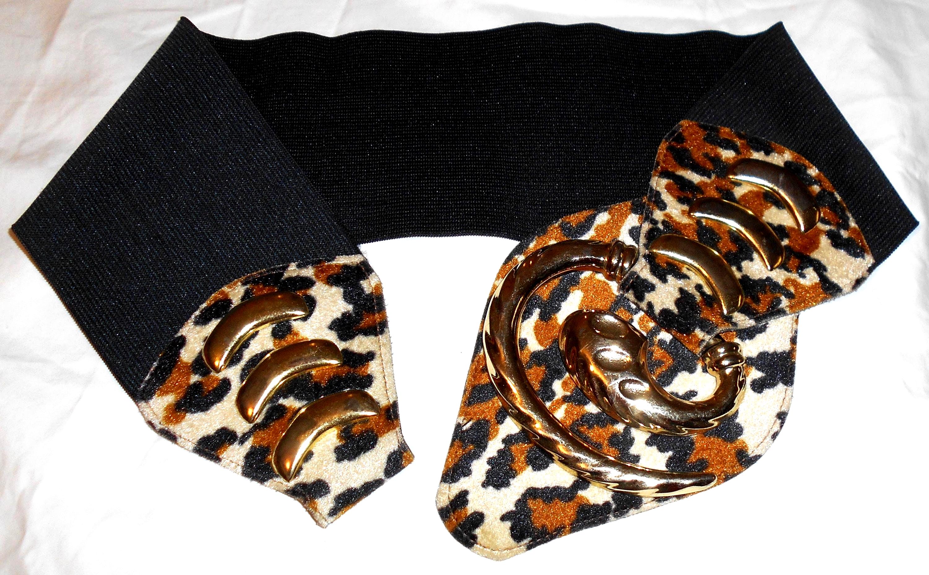 小物 LATE 80s LEOPARD BUM FLAP Leopard Cheetah Belt Vintage 80s Faux Fur Gold Hardware