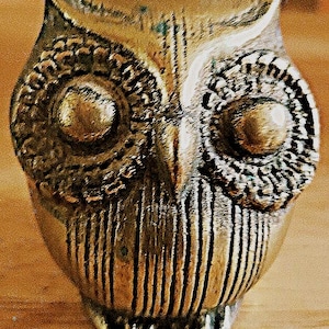 Brass Owl Paperweight Desk Study Big Eye Hoot Owl Home Decor