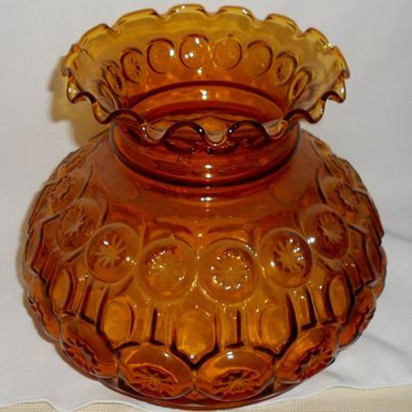 L.E. Smith Moon and Stars Hurricane Lamp Shade Vintage Amber Parlor Globe Lampshade 6.5 inch