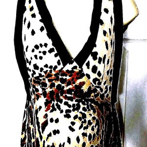 Vintage Leopard Lounge Gown: 80s Deep Plunge Lingerie, Women&#39;s S