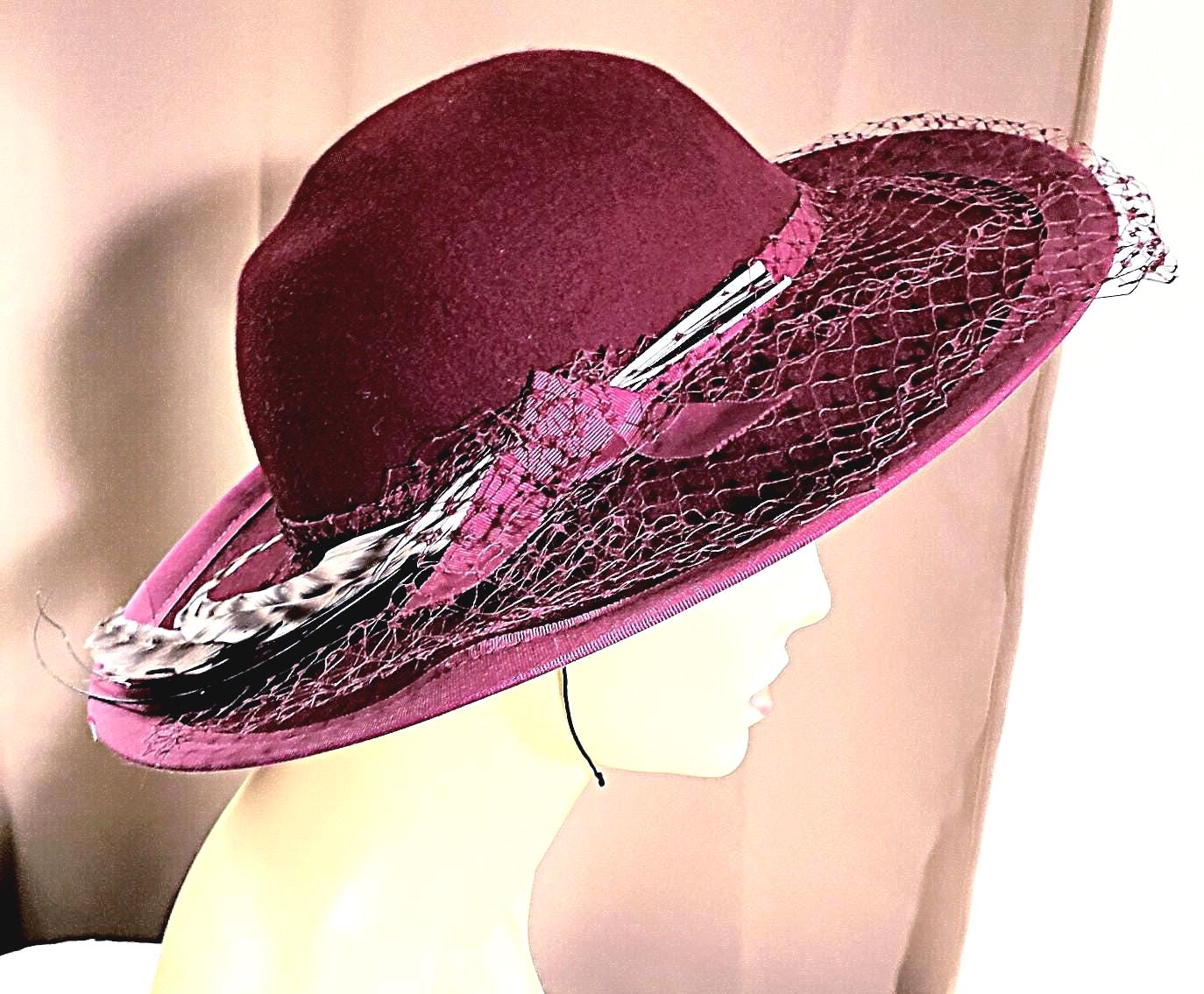 MCM Vintage 1950s/60s George W. Bollman Burgundy Felt Feather Statement Hat Bollman Womans Hats - Etsy main image 2