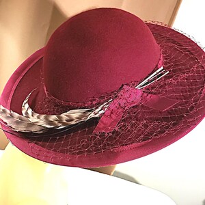 Church formal Wool hat with netted feathered bow Women Fascinator 100% Wool Hat Formal Party Wedding gothic  main image 4