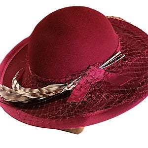 Vintage Bollman Fuchsia 100% Wool Cloche Hat • Black Veil Bow & Sequin Band Bollman Hat Indiana Women main image 3