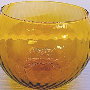 Vintage Empoli large diamond optic glass bowl vase, honey amber Italian Vintage art glass