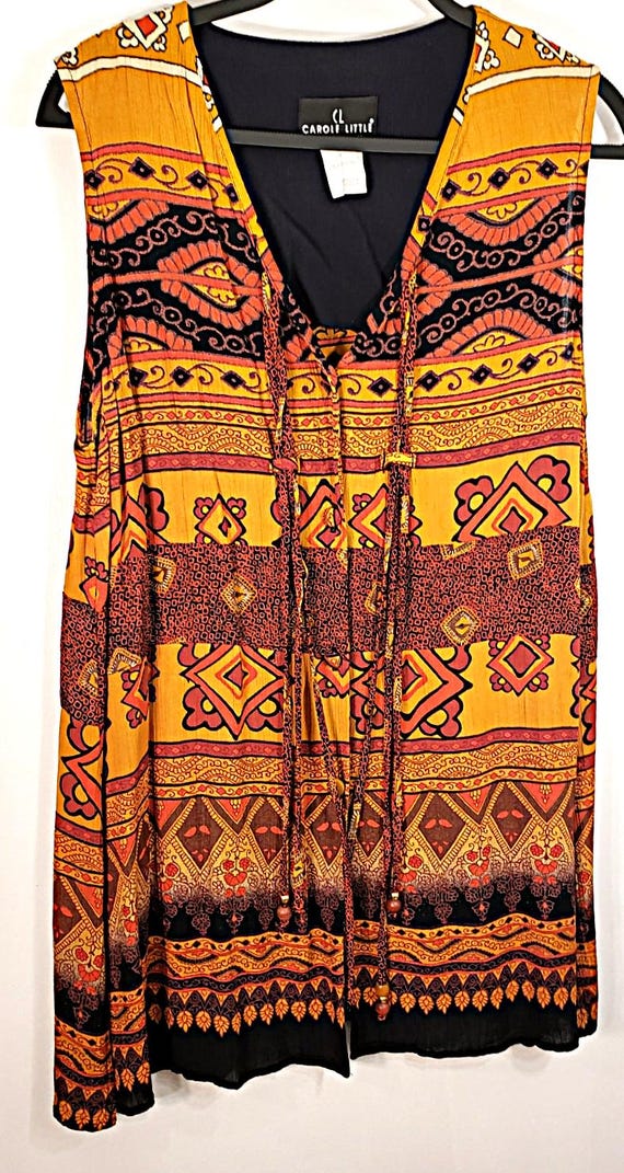 Tuniqueblouse Vintage Carole Little - Rayon Froissé - Taille 6 - Style Boho Hippie