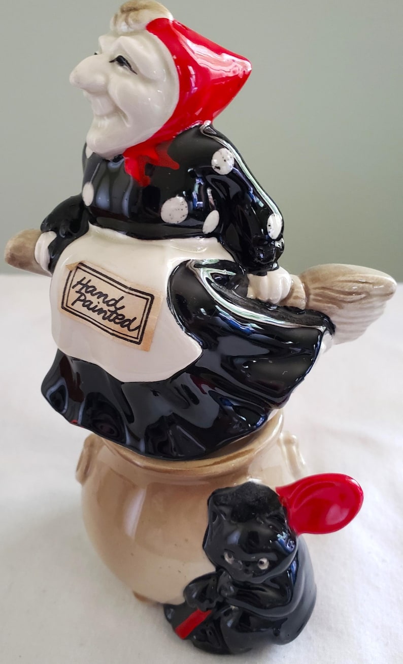 Vintage Fitz & Floyd Kitchen Witch Black Cat Cauldron Salt Pepper ...