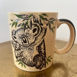 Otagiri Koala mug, vintage speckled stoneware bear bamboo coffee cup, Japan