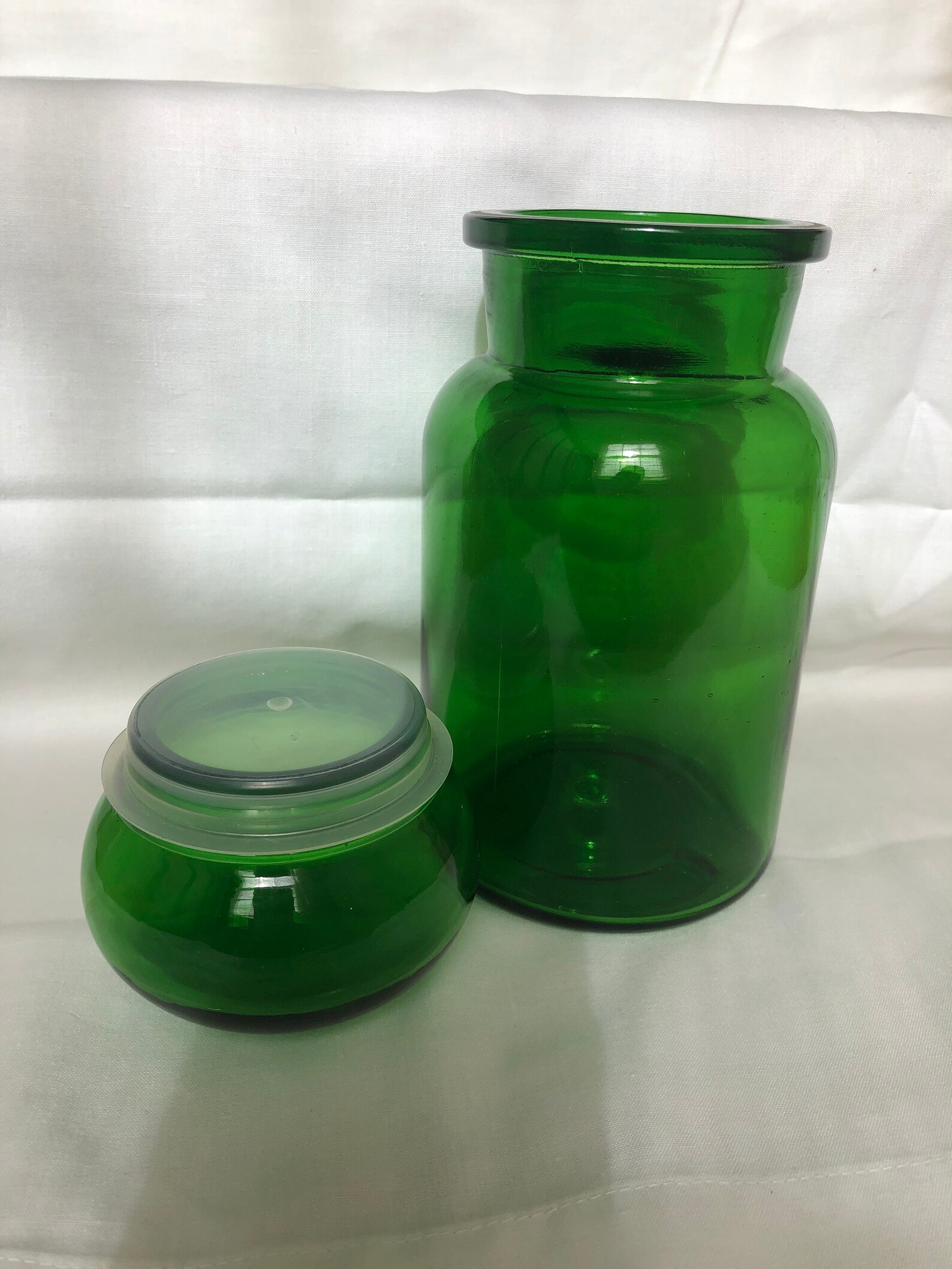 Vintage green glass canister with bubble glass lid apothecary Etsy