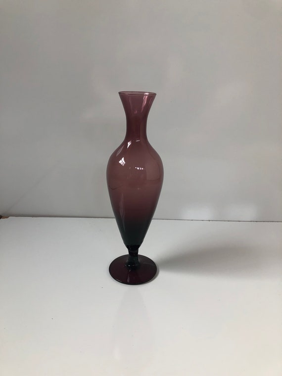 Purple Bud Vase Vintage Glass Flower Vase 10 Tall Etsy