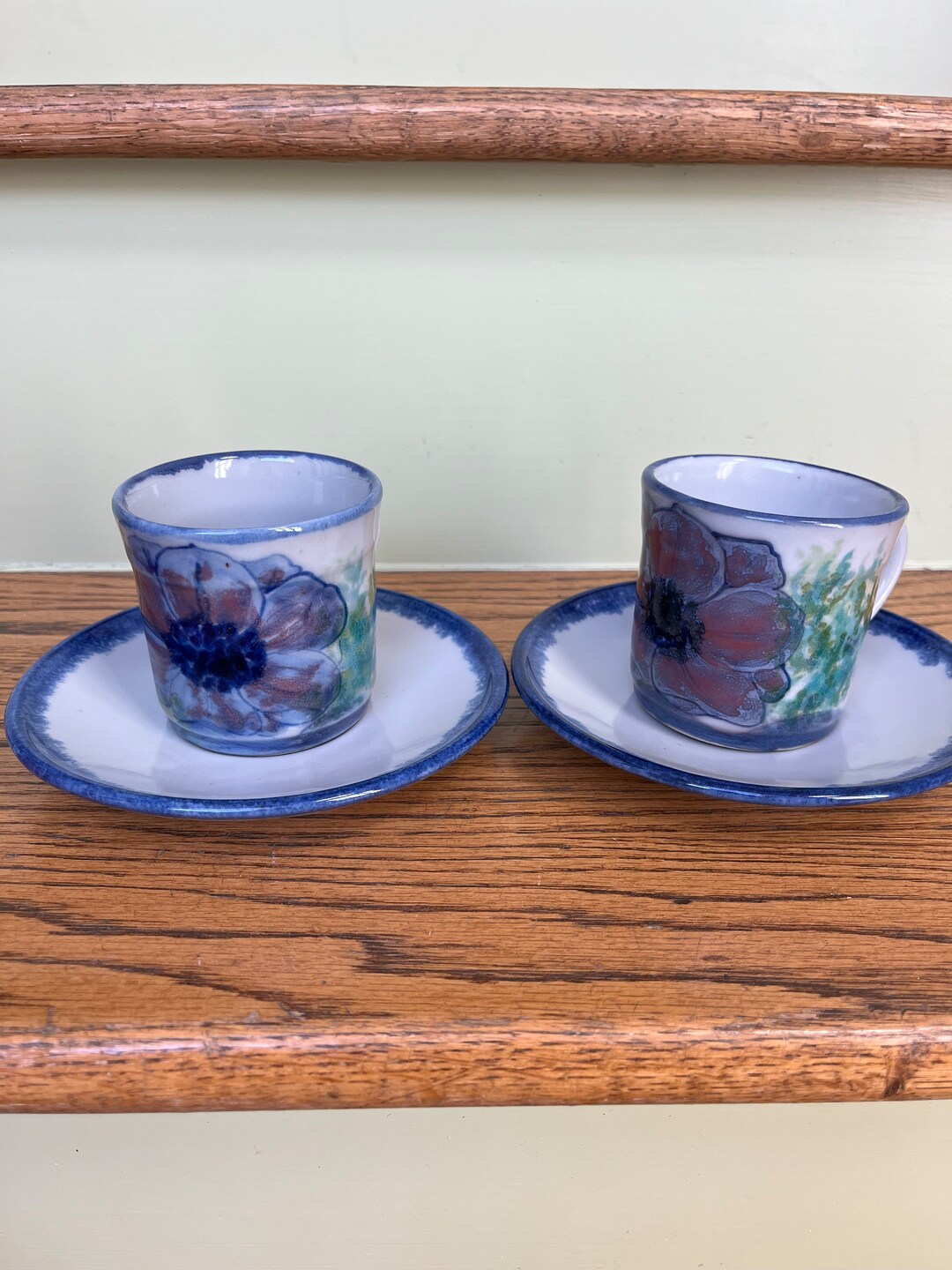 Highland Stoneware Cups Saucers Vintage Handprinted Scotland Etsy