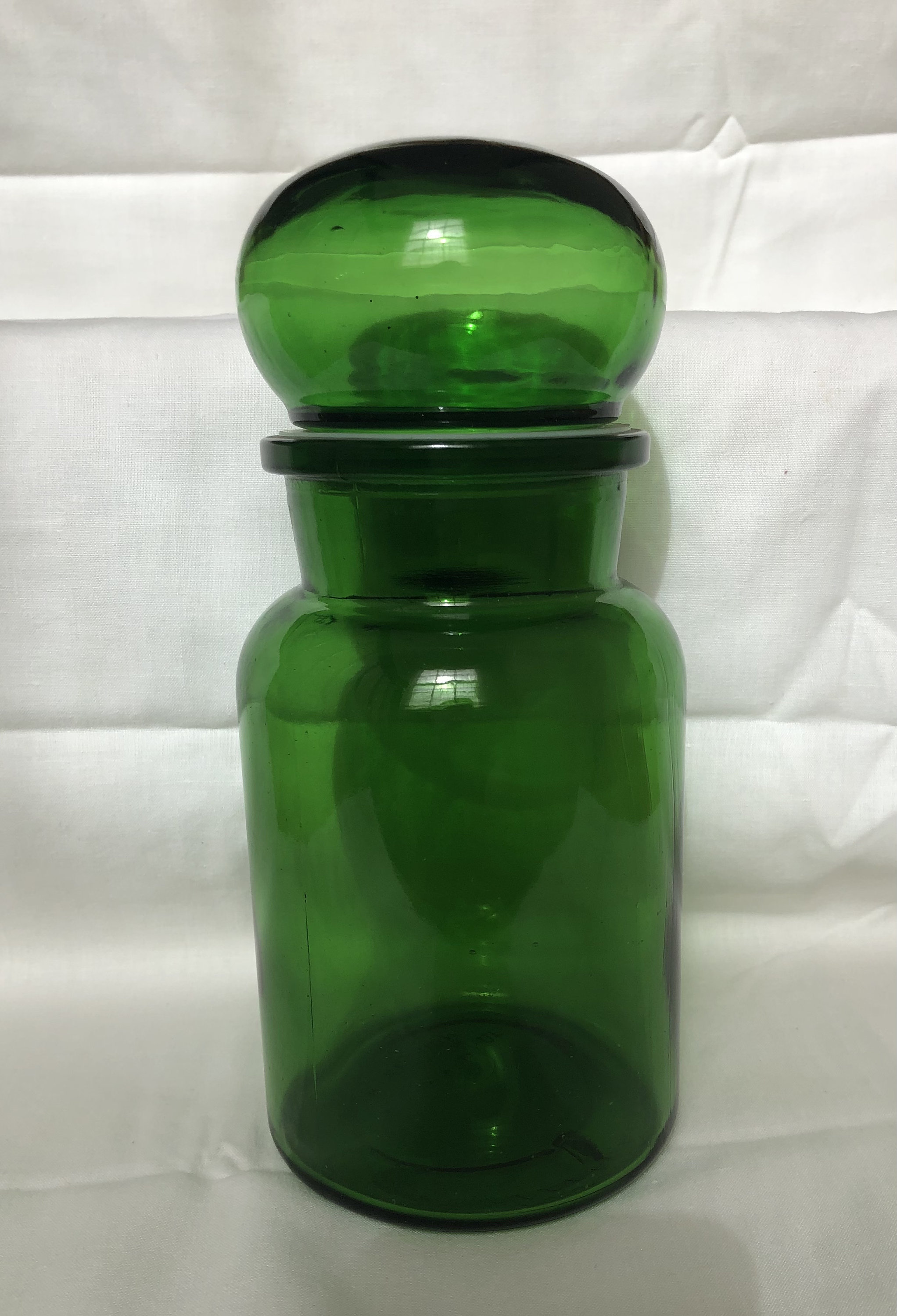 Vintage green glass canister with bubble glass lid apothecary Etsy