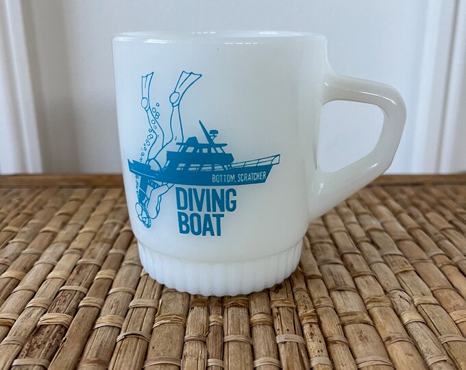 Anchor Hocking Mug, Vintage Fire King Diving Boat Bottom Scratcher Milk