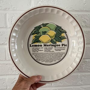 Lemon Meringue Pie recipe plate, vintage Sunnycraft Sunny&#39;s Pride Sunstone Collection Pie Bakers 11011, Korea, ceramic 11&quot;