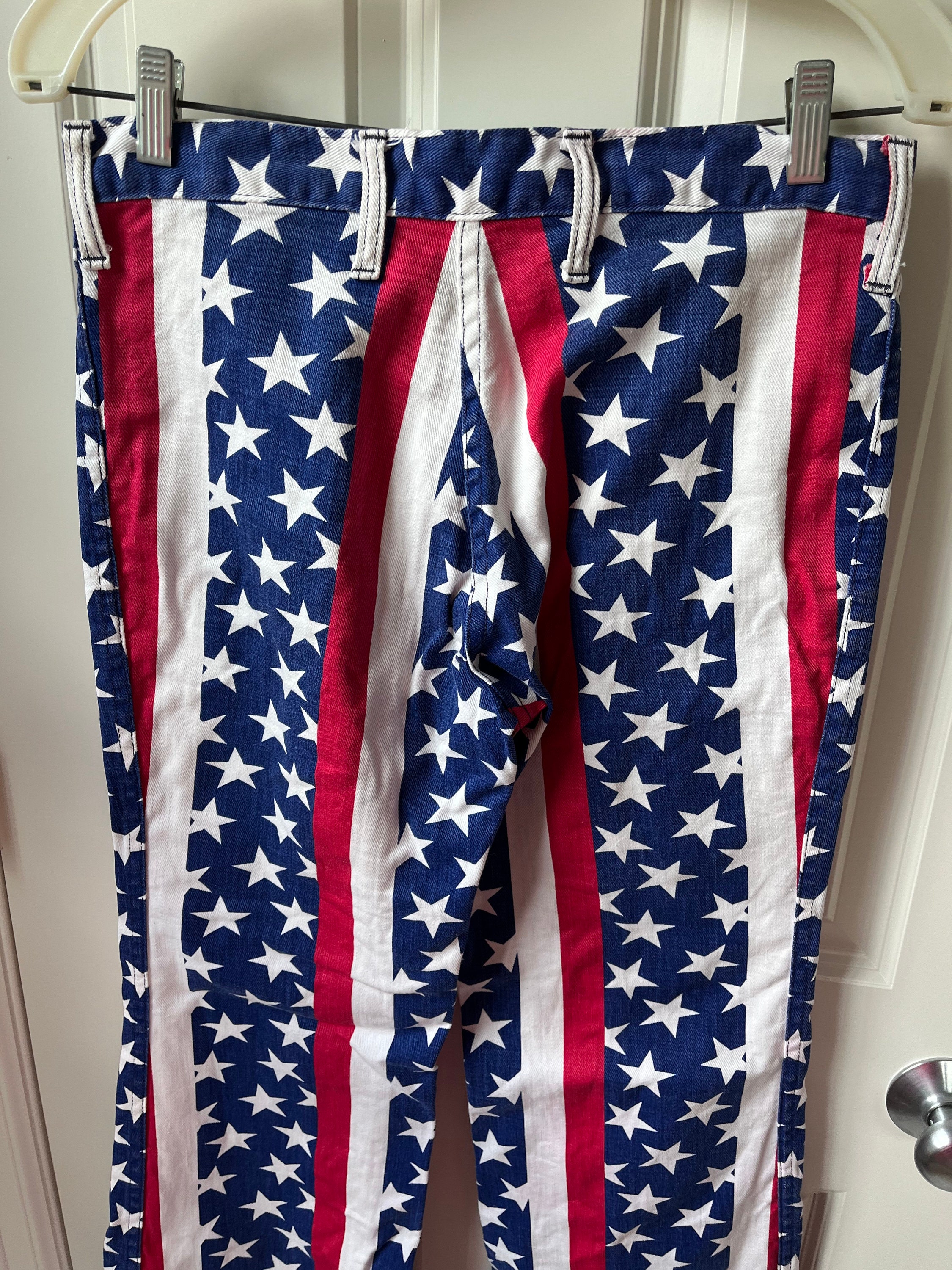 Patriotic Flag Jeans Vintage Flare Hip Huggers Stars and Strip - Etsy