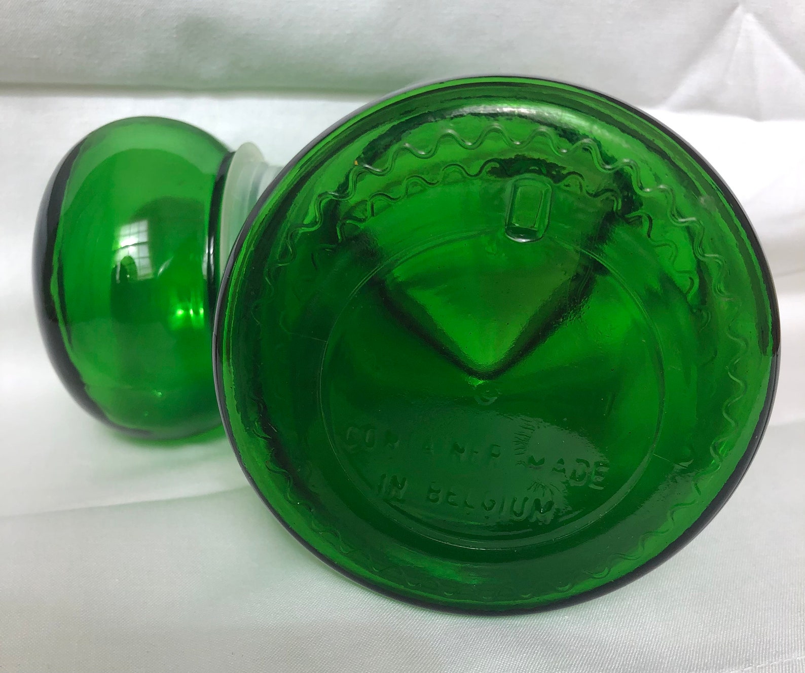 Vintage green glass canister with bubble glass lid apothecary Etsy