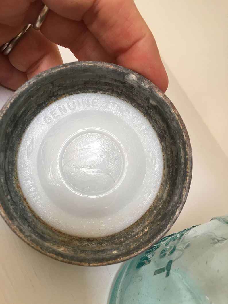 Ball mason jar blue glass genuine zinc cap 7 on bottom Etsy