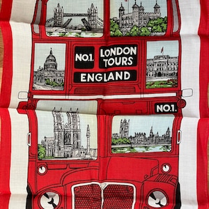 London Tours Tea Towel, vintage No. 1 England, Ulster No. 7461 Irish Linen brand NWT