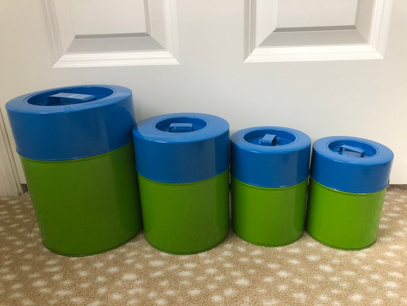 Green blue canisters metal canisters set of 4 mid century Etsy