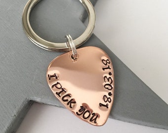 Plectrum, Guitar Pick, Keyring, Personalised Keyring, Hand Stamped, Music, Gift for Dad, Father's Day, Custom Keyring, Copper, Unique Gift