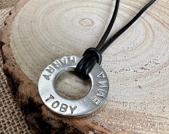 Men's Pewter Washer Necklace Personalised, Pendant Necklace for Men, Gift for Him, Pewter, Men’s Jewellery, Chain Necklace, Boho Chain