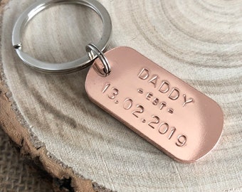 Personalised Chunky Copper Keyring, Daddy Keyring, Daddy Est, Hand Stamped, Dog Tag, Father's Day Valentines Gift