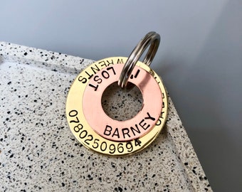 Mixed Metals Dog ID Tag with double washers - mix ‘n’ match copper, brass and aluminium