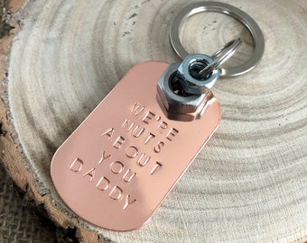 Nuts About You Keyring, Personalised Copper Keyring, Gift for Him, Grandad Gift, Dad Gift, Nuts, Hand Stamped