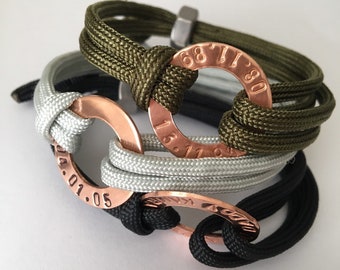 Men’s Personalised Bracelet, Copper Washer, Custom Jewellery, Paracord Bracelet, 7th Anniversary,l
