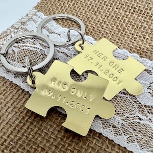 Interlocking Jigsaw Puzzle Keyring, Personalised Keyring, Couples Gift - Copper, Brass or Aluminium