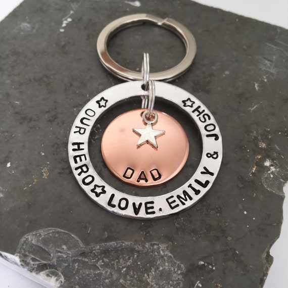 hand stamped cutley KEYRING fathers day 5 STAR DAD
