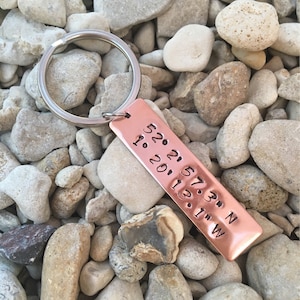 Personalised Keyring, Copper Keychain, Custom Coordinates or Any Other Wording Copper, Longitude Latitude, Travelling Gift