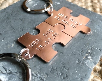 Interlocking Jigsaw Puzzle Keyring, Personalised in Copper, Brass or Aluminium